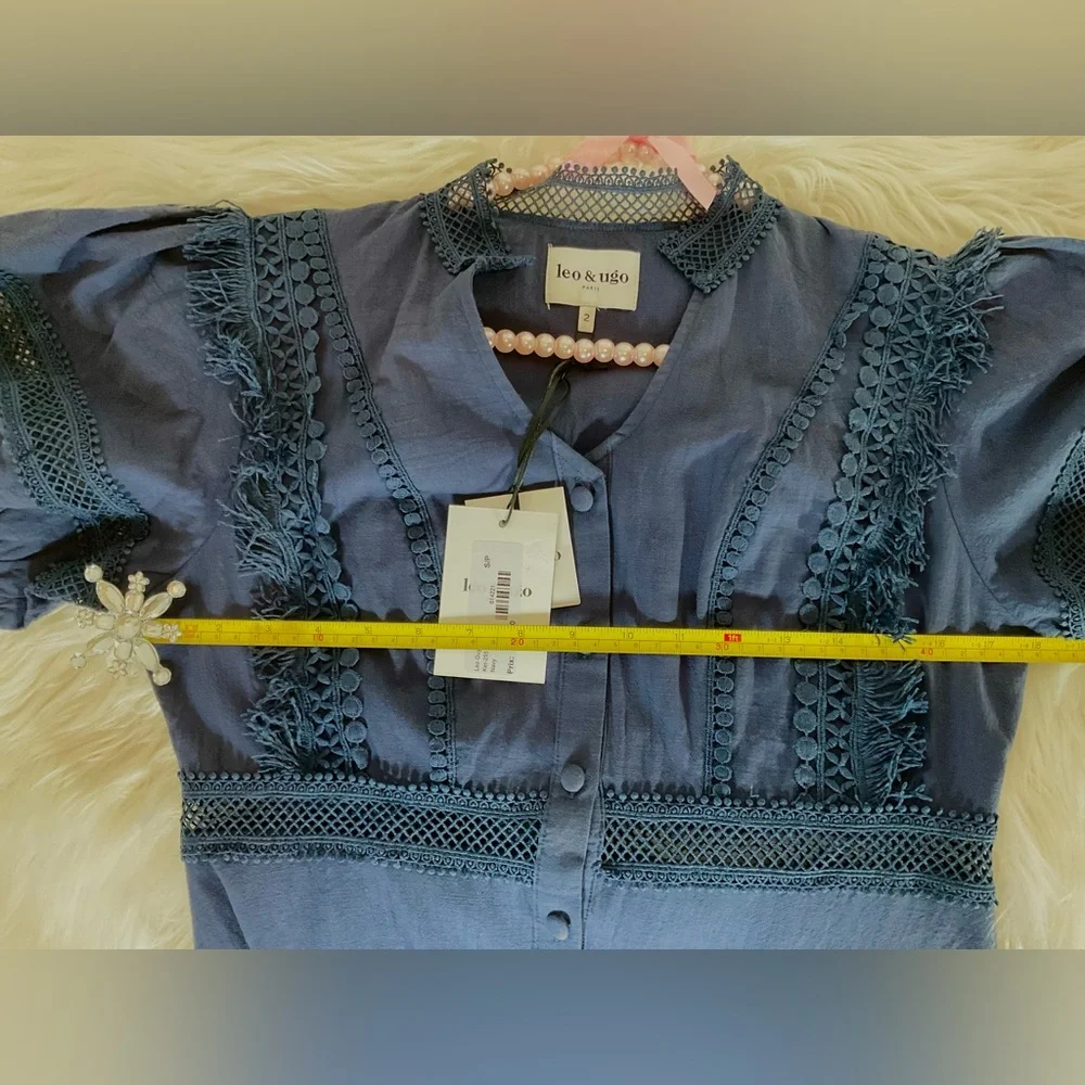 Navy Blue Lace Trim Dress - Picture 12 of 15